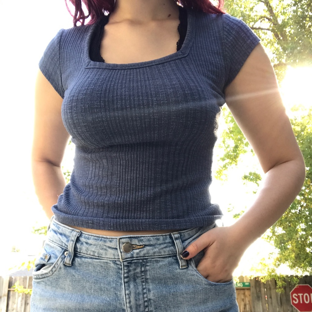 Blue boat neck tee